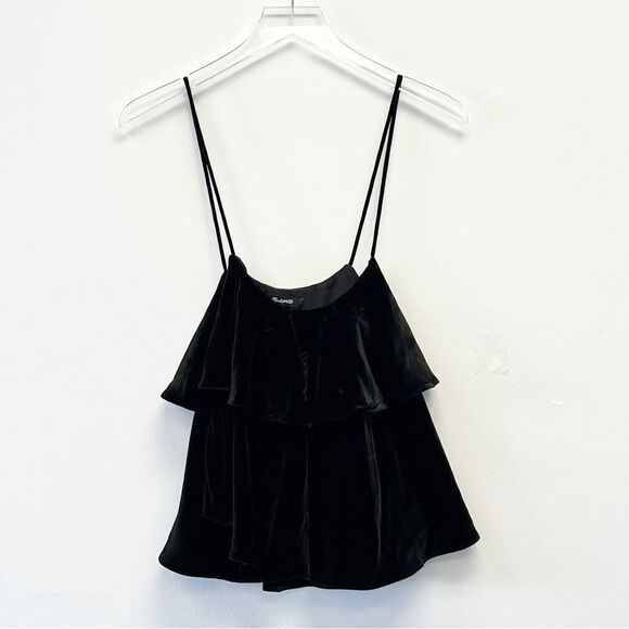 Madewell Velvet Ruffle Cami, Size Medium Black - Picture 5 of 7